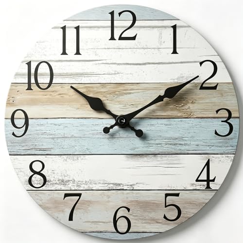 Wall Clock, Silent Non Ticking Wall Clocks Battery Operated, Rustic Wooden Clocks Decorative for Kitchen, Bathroom, Bedroom, Living Room, (8 Inch)