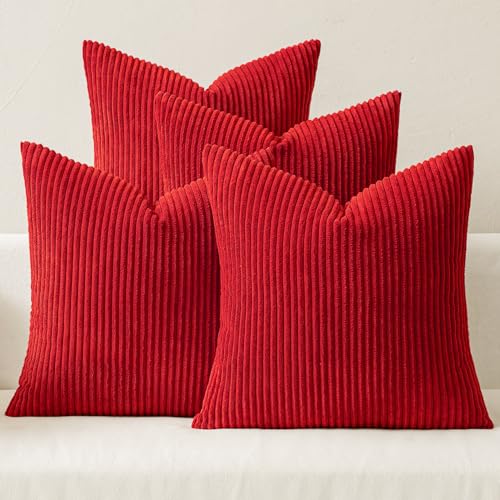 MIULEE Soft Corduroy Decorative Throw Pillow Covers Christmas Red 18x18