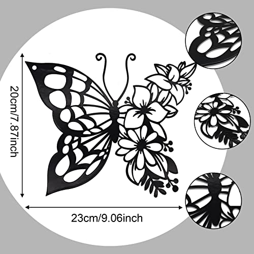 EZ4ENCE Butterfly Decoration Wall Art Boho Home Decor Hanging Appearance Metal Flower for Bedroom Living Room Wall,Black(Medium)