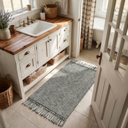 Collive 2' x 4.3' Boho Kitchen Runner Rugs, Grey Farmhouse Bathroom Mat