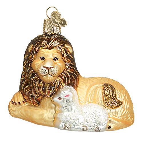 Old World Christmas Spiritual Gifts Lion and Lamb Glass Blown Ornament for Christmas Tree, Handcrafted Holiday Decoration, Religion Collection