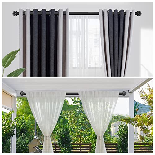 OLV Curtain Rod 36 to 91 Inch, Black Industrial Curtain Rods for Windows, 1 Inch Diameter Blackout Wrap Around Heavy Duty Window Treatment Rod for Bedroom, Living Room, Easy Installation