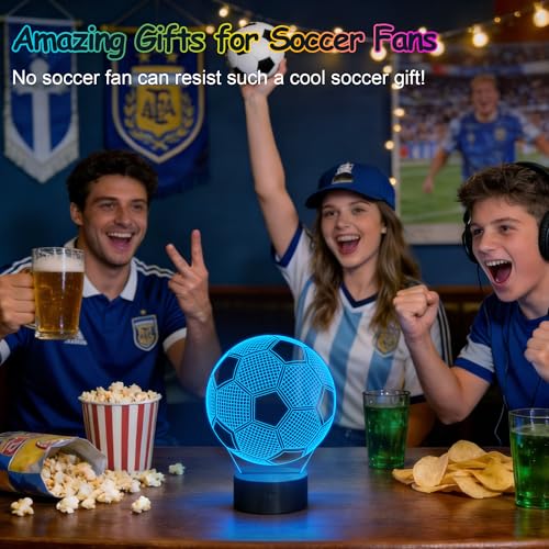 FULLOSUN Kids Night Light Soccer 3D Optical Illusion Lamp with Remote Control 16 Colors Changing Football Birthday Xmas Valentine's Day Gift Idea for Sport Fan Boys Girls
