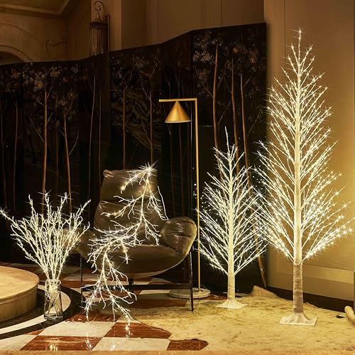 LITBLOOM Lighted Willow Branches Iredescent Glittered 32IN 120 LED with Timer Battery Operated and USB Plug in, Tree Branch with Fairy Lights for Home Room Christmas Decoration
