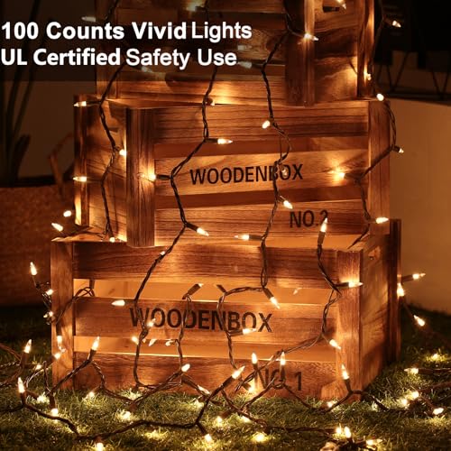 ODEETRONIC Clear Christmas Lights String, 21.63ft 100 Count Incandescent Brown Wire String Lights, UL Certified Outdoor Christmas Light, Connectable Indoor Tree Lights for Wedding Party, Warm White