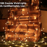 ODEETRONIC Clear Christmas Lights String, 21.63ft 100 Count Incandescent Brown Wire String Lights, UL Certified Outdoor Christmas Light, Connectable Indoor Tree Lights for Wedding Party, Warm White