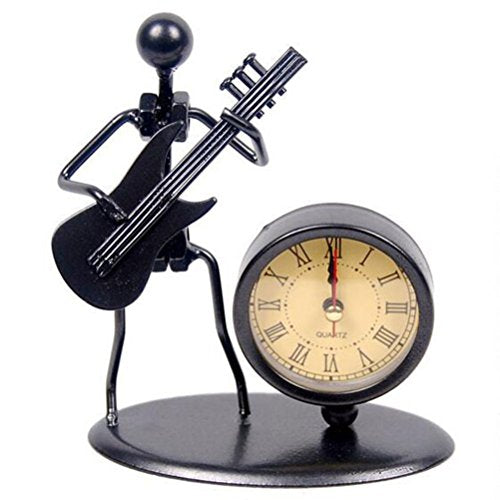 Classic Vintage Old Fashion Iron Art Musician Clock Figure Ornament for Home Office Desk Decoration Gift (C68 Electric Guitar)