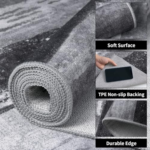 2x6 Runner Rugs for Hallway Kitchen, Modern Abstract Washable Gray
