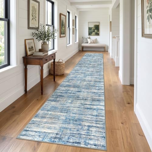 KOZYFLY Washable Long Runner Rug 2.6x18 Hallway Stair Rug Runner Blue Beige