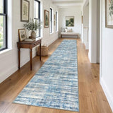 KOZYFLY Washable Long Runner Rug 2.6x18 Hallway Stair Rug Runner Blue Beige