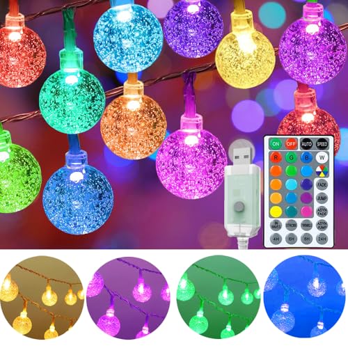 Mocalido 50ft Color Changing Globe String Lights Indoor, Hanging Colored Lights for Bedroom 75 LED USB Powered with Remote, Classroom Fairy Lights, Camping Tent Decor