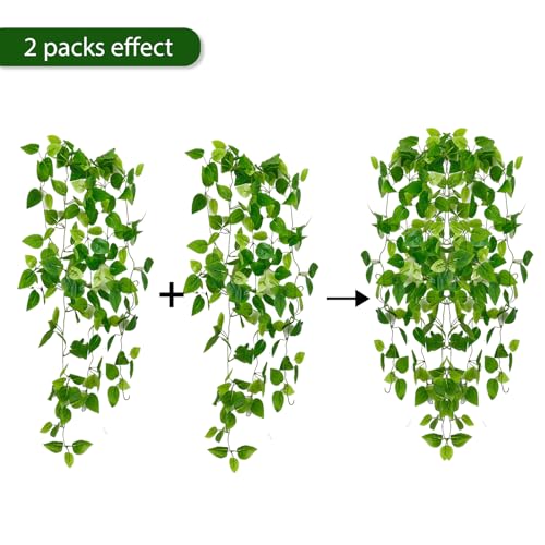 Fake Hanging Plants Vines(2pcs)for Room Decor, Artificial Ivy Greenery Garlands for Home Bedroom Living Aesthetic Kitchen Office Wall Patio Bookshelf,Indoor,Outdoor Farmhouse Decorations(No flowerpot)