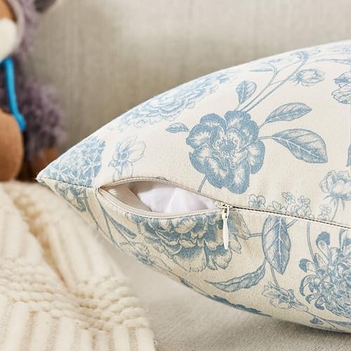 Botanical Throw Pillow Covers Set of 2, 20x20 Inch Light Blue