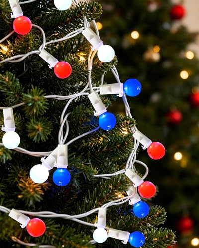 Red White Blue Lights Outdoor 17.5Ft 4th of July Lights 50 LED G15 Globe Patriotic String Light, Plug in Red White and Blue String Light for Fourth of July Memorial Day Patio Christmas Home Decor