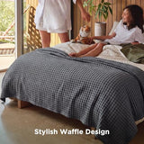 Bedsure Cooling Cotton Waffle Full Size Blanket - Lightweight Breathable Blanket of Rayon Derived from Bamboo for Hot Sleepers, Luxury Throws for Bed, Couch and Sofa, Dark Grey, 80x90 Inches