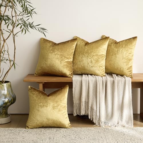 Pack of 4 Gold Decorative Velvet Pillow Covers 18x18
