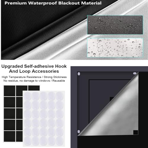 Portable Blackout Window Cover, Upgraded 79"x57" Blackout Curtains No Drill Cuttable DIY Self-Adhesive Hook Loop Tapes, Travel Reusable Blinds/Shades for Bedroom 2m