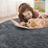 OLANLY Grey Round Rugs for Bedroom - Machine Washable, 9 ft Circle Area Rugs for Living Room, Soft and Fluffy Shaggy Carpet for Teen Girls and Boys, Nursery Rooms, Dorms, Home Decor Aesthetic
