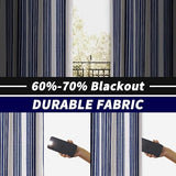 DriftAway Chris Linen Blackout Curtains with Thermal and Sound Reducing Layer 84 Inches Long for Bedroom Striped Printed Drapes Thermal Insulated Lined Window Treatments for Living Room Dark Blue