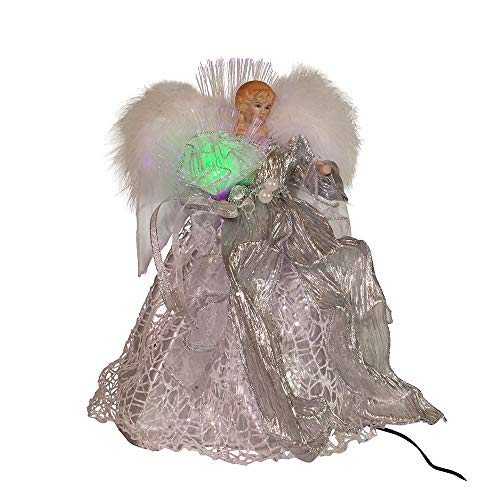 Kurt Adler 12-Inch CUL Fiber Optic LED Silver Angel Treetop, Multicolor