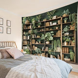 HVEST Green Plant Bookshelf Tapestry Book on Bookshelf and Plant Potted Tapestry Wall Hanging Reading Wall Art Decor for Study Room Bedroom Living Room College Dorm, 40L x 60W Inches