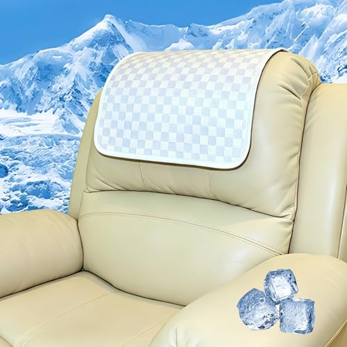 Cooling Headrest Cover for Recline Chair,Cool Breathable Headrest Protector for Hot Sleepers, Super Non-Slip Seat Cover for Sofa, Loveseat, Couch & Office Chair, Washable 17x27, Cool-Checkerboard
