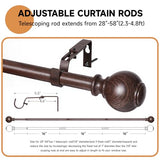 Wood Curtain Rods for Windows 28 to 48 Inches,1 inch Heavy Duty Window Curtain Rods with Imitation Wood Grain Finials,Decorative Drapery Rods Adjustable, 28"-58"(2.3-4.8ft), Bronze Wood