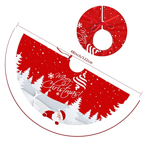 Christmas Tree Skirt Red Xmas Tree Ornaments for White Soft Plush Christmas Tree Mat with Snowy Pattern for Decorations Holiday Party 48 inches