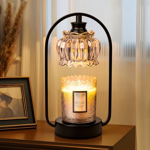 Candle Warmer Lamp, Electric Light with Timer Dimmer Clear Flower Shape Wax Melt Warmer for Birthday, Mothers Day, House Warming Gift (Includes 2 Bulbs)