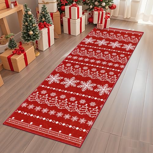 Christmas Runner Rug 2x6 Non Slip Washable Runners for Hallways Xmas Snowflake Holiday Decor Kitchen Rugs Soft Low Pile Indoor Throw Rug Carpet Laundry Room