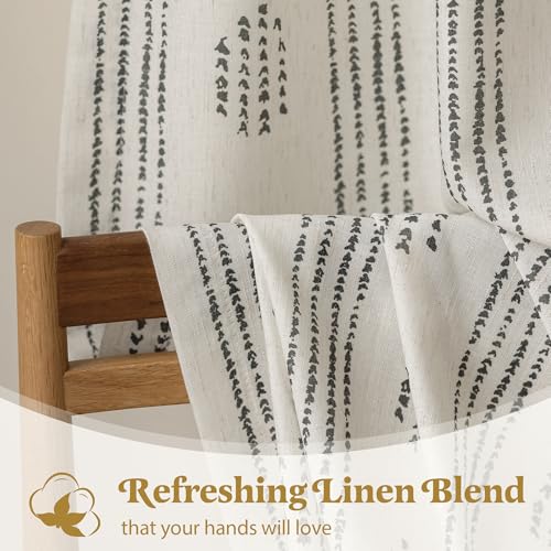 Boho Linen Curtains for Bedroom Living Room Black Farmhouse Boho Curtains 84 Inches Long Geometric Striped Patterned Mudcloth Grommet Top Light Filtering Window Drapes 2 Panels Black on Beige