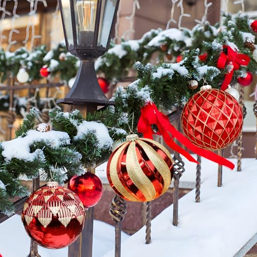 Alupssuc 6''/150mm Large Christmas Ball Ornaments, 4Pcs Christmas Tree Decor, Shatterproof Hanging Decorations with Hooks, Red & Gold Baubles for Xmas Tree, Wedding, Holiday and Party Decor