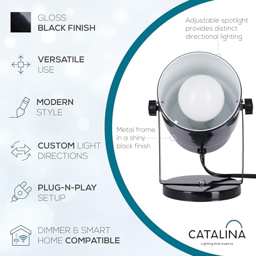 Catalina Lighting Multipurpose Spotlight Accent Lamp, Desk or Wall Mount Lamp for Office, Living Room, Dorm or Bedroom, Smart Home Compatible, Bulb Not Included, 7.5", Metallic Black