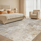 Tortania Washable 9x12 Area Rug for Living Room: Modern Abstract Neutral Large Soft Thin Rugs - Non Slip Indoor Carpet for Bedroom Dining Room Office Nursery Home Floor Decoration - Brown Grey