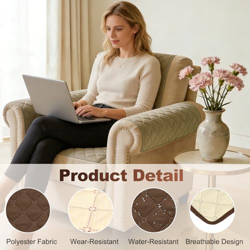 uxcell 2 Pcs Couch Arm Covers, 28" x 24" Waterproof Armrest Cover for Sofa, Non-Slip Chair Arm Covers Protector, Headrest Cover, Dark Brown