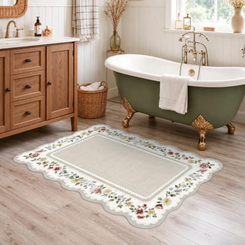 HAOYUNLAI Washable 2x3 Entryway Scalloped Area Rug Low‑Pile Floral Carpet