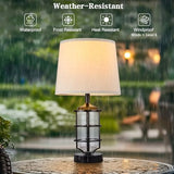 Outdoor Table Lamp, Farmhouse Lamp for Patio Table Decor with Cord, Rustic Table Light with Seeded Glass, 23.5" Plug-in Outdoor Lamps for Patio Waterproof, LED Bulb Included (Black)