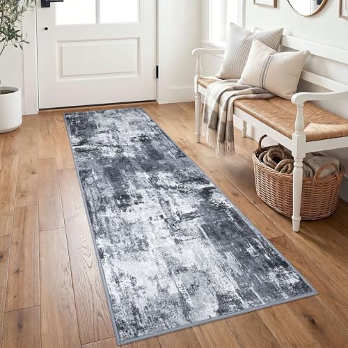 KOZYFLY Modern Runner Rug 2x6 Washable Multi-Grey Hallway Runner