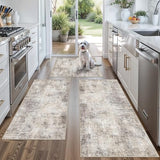 Kitchen Mats for Floor 3 Piece Set,Non-Slip Washable Kitchen Mats for Hardwood Floor, Boho Farmhouse Runner Rug for Sink,Entryway & Hallway & Bathroom (Brown Grey Beige, 2x3+2x4+2x5)