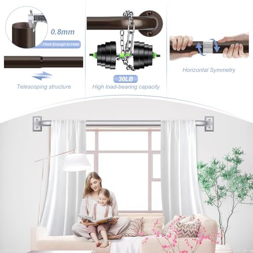 TANGWIN Bronze Wrap Around Curtain Rods 66 to 120 Inch:Blackout Heavy duty Adjustable Window Curtain Rod for Bedroom,Industrial Darkening Curved French Metal Single Drapery Rods Set Easy Install,Brown