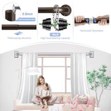 TANGWIN Bronze Wrap Around Curtain Rods 66 to 120 Inch:Blackout Heavy duty Adjustable Window Curtain Rod for Bedroom,Industrial Darkening Curved French Metal Single Drapery Rods Set Easy Install,Brown