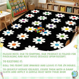 7.6x12 ft Large Daisies on Black Classroom Rug Daisy Educational Area Mat Daisy Flowers Multicolor Play Carpet Educational Classroom Learning Mat for Preschool Playroom Elementary Kindergarten(Black)