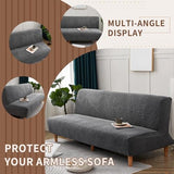 Futon Sofa Cover, Leaf Jacquard Waterproof Stretch Full Coverage Protector for Armless Sofa Bed(Dark Gray,Small)
