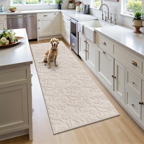 2x6 Runner Rug for Bedroom, Beige Soft Washable Hallway Mat