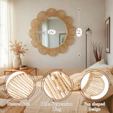 Sintuff Boho Scalloped Wall Mirror Decorative Flower Round Wavy Mirror with Frame Rustic Farmhouse Rattan Wicker Natural Wall Decor for Bathroom Bedroom Office (Jute,24 Inch,Scalloped)