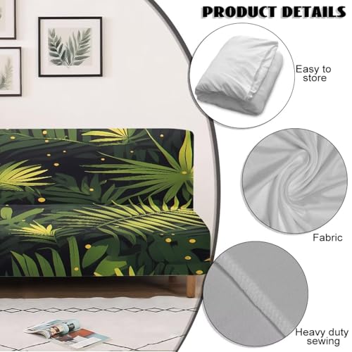 Coastal Armless Futon Cover with Elastic Bottom Tropical Palm Leaves Couch Cover for Futon Washable Sofa Bed Slipcovers Rectangle with Elastic Band Furniture Protector for Home