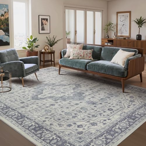 6x9 Washable Area Rug for Living Room,Blue Quartz
