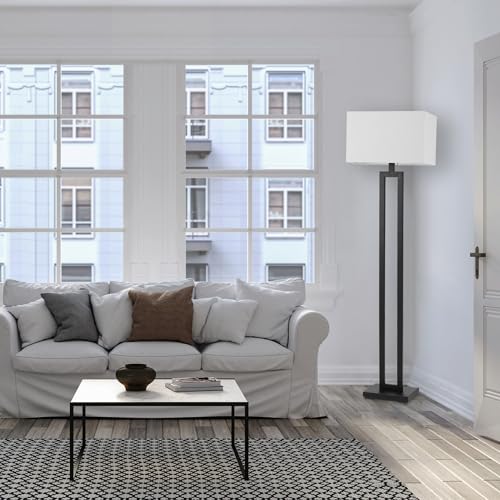 Globe Electric 67046 58" Floor Lamp, Matte Black Finish, White Linen Rectangular Shade, Modern Geometric Cutout Design, E26 Base