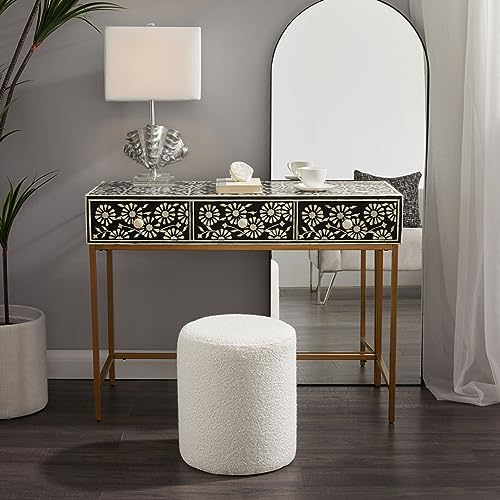 Get Set Style Modern Round Ottoman with Soft Padded Seat, Vanity Stool for Makeup, Upholstered Foot Stool for Living Room, Bedroom