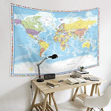 Large World Map Tapestry Wall Hanging For Kids Educational With Country Flags for Classroom Decor Kids Room Home Traveling Geography Students 60x80 In